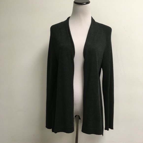 Eileen Fisher Sweaters - Eileen Fisher charcoal black heather merino wool cardigan open sweater duster PL